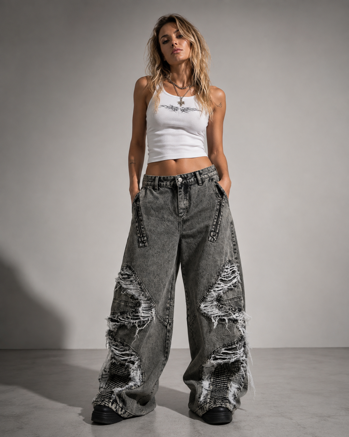 Distressed Grey Relic Jeans